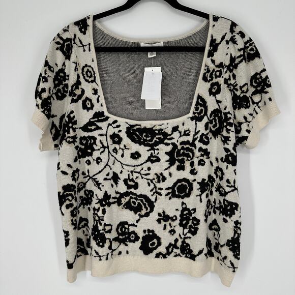 Treasure & Bond Floral Square Neck Sweater Shirt Short Sleeve New Womens 2XL - Picture 2 of 8